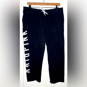 Pink Victoria’s Secret Black Capri Pants Women  L Drawstring Cotton Workout‎ Gym